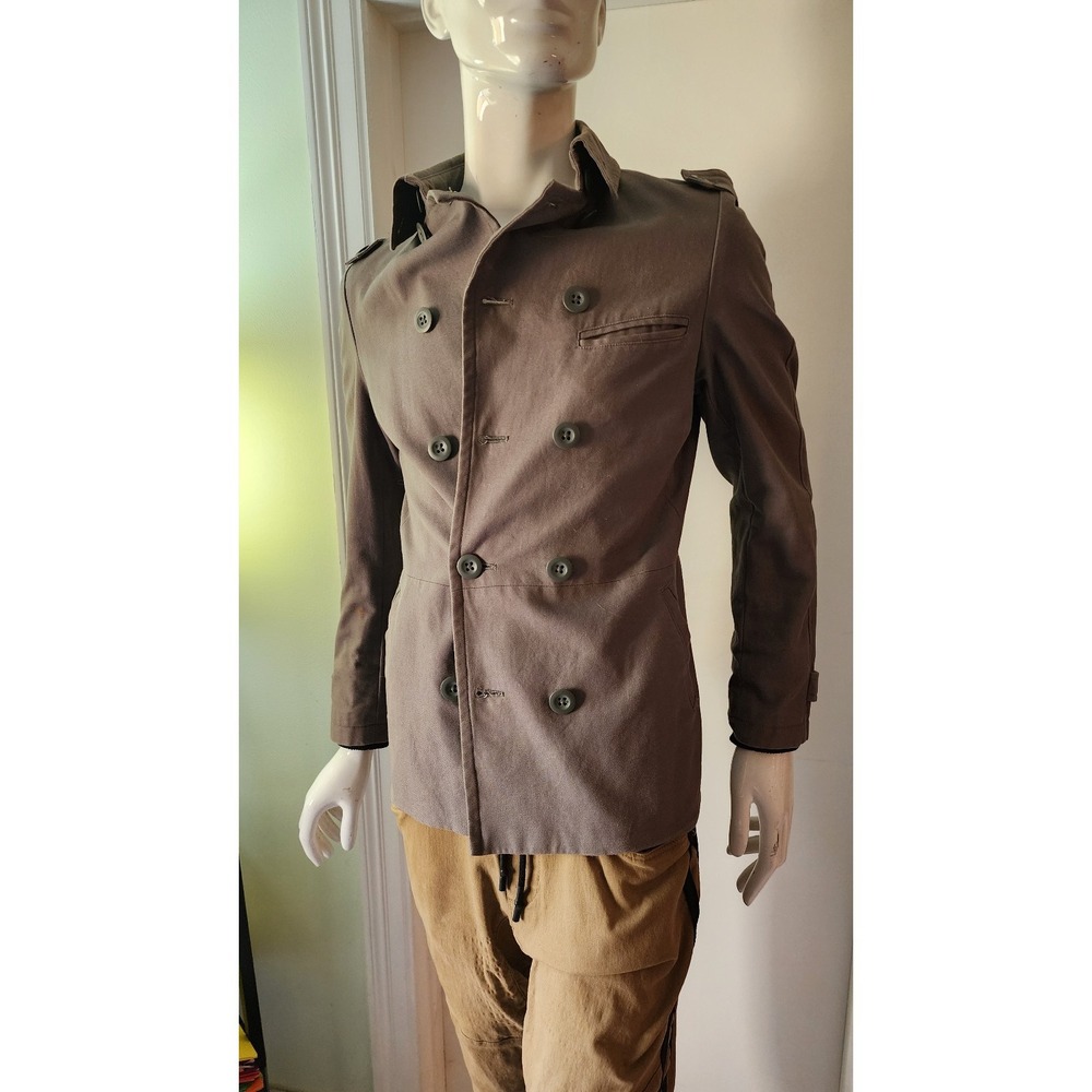 Troy Smith for D Womens M Green Wool Double Breasted Military Pea Coat Pockets